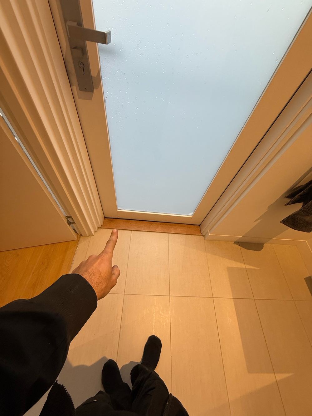 Wind driven rain getting in under an external door, found during a pre-purchase inspection in Hawthorn