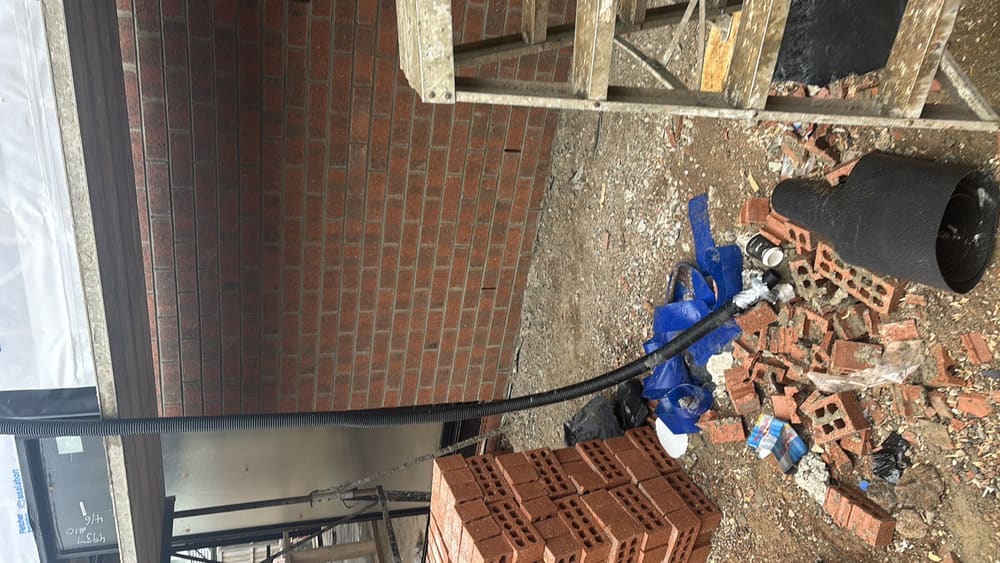 Temporary downpipes disconnected, recorded during a pre-purchase inspection in Manor Lakes